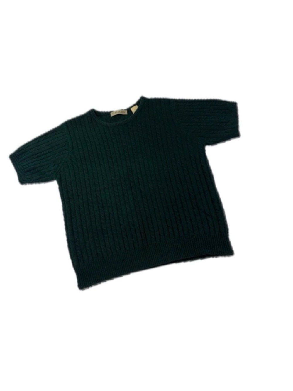 Vintage Chaus Emerald Green Cable Knit Short Sleeve Sweater Angora L